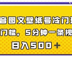 抖音图文壁纸号冷门玩法，无门槛5分钟一条视频，日入500＋