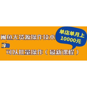 闲鱼无货源操作技术，单店单月上10000元可以批量操作（最新课程）
