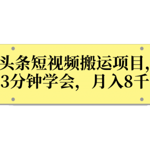 操作性非常强的头条号短视频搬运项目，3分钟学会，轻松月入8000 【视频课程】