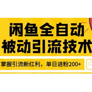 最新闲鱼全自动被动引流技术，闲鱼账号打造，日加200精准粉操作细节